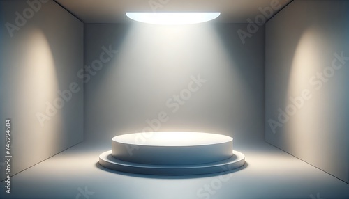 minimalist 3d studio with a rounded podium, a gentle morning mist ambiance. 3d stage for product display. an abstract platform for product presentation. podium for advertising. Empty pedestal 3D model © Arbaz