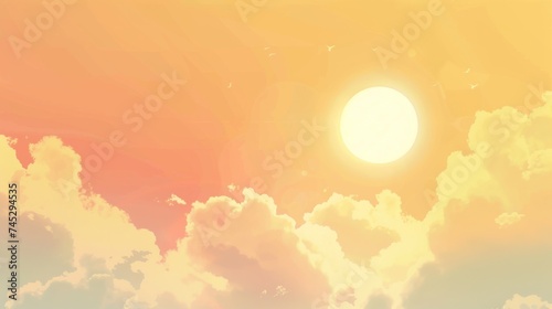Pastel Anime Heaven with Sun and Fluffy Clouds AI Generated.