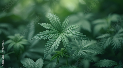 Medical marijuana. Legalize cannabis as a medical product. Leaves of marijuana narcotic plant on a green background