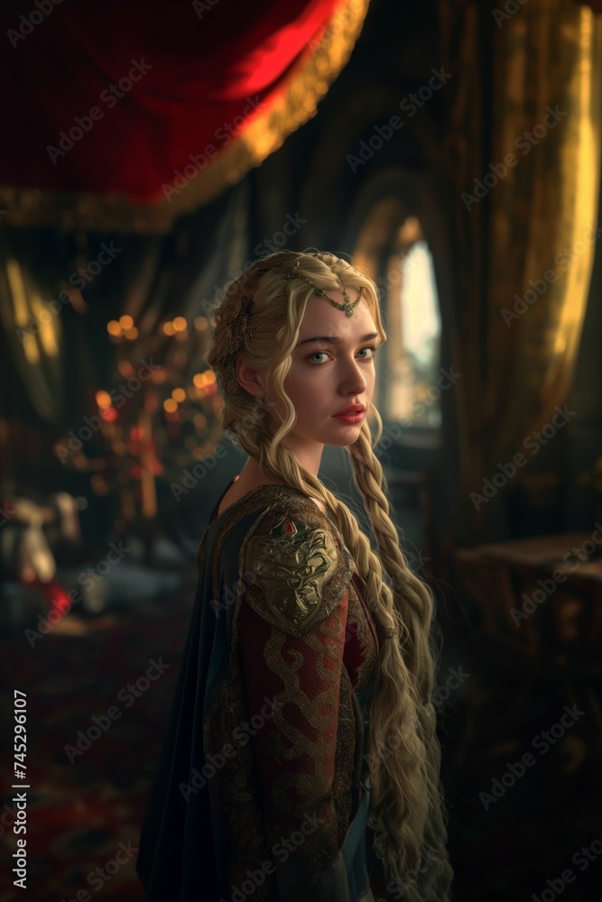 Regal Blonde Warrior Princess with Braided Crown