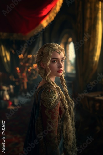 Regal Blonde Warrior Princess with Braided Crown © grape_vein