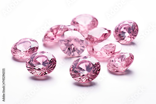 Cluster of Pink Diamonds on White Background