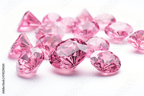 Group of Pink Diamonds on White Background