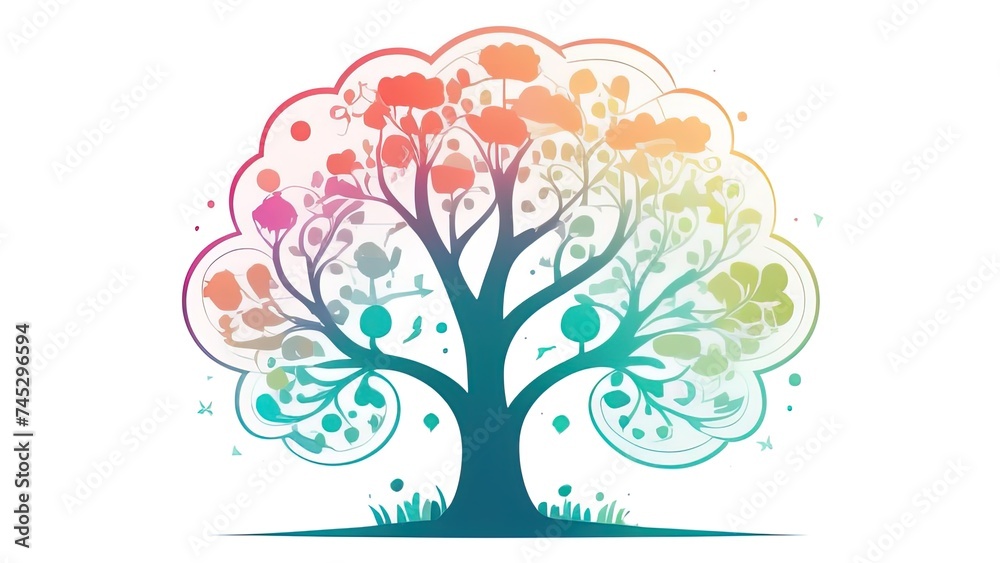 Abstract Tree, vibrant tree logo, owl tree logo design illustration isolated on white background Abstract Tree, vibrant tree logo, owl tree logo design illustration isolated on white background