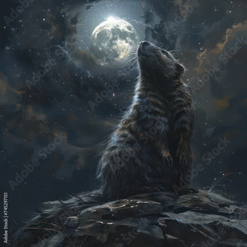 A mammal with fur that shimmers and shifts in the light of a virtual moon photo
