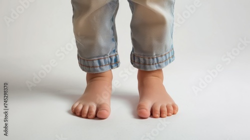Close up of Adorable baby feet isolated on white background. space for text. Banner design. Feet of a newborn baby. Care and raising of children health. Generative ai