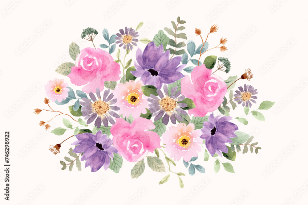 soft purple pink watercolor floral bouquet