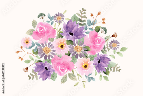 soft purple pink watercolor floral bouquet
