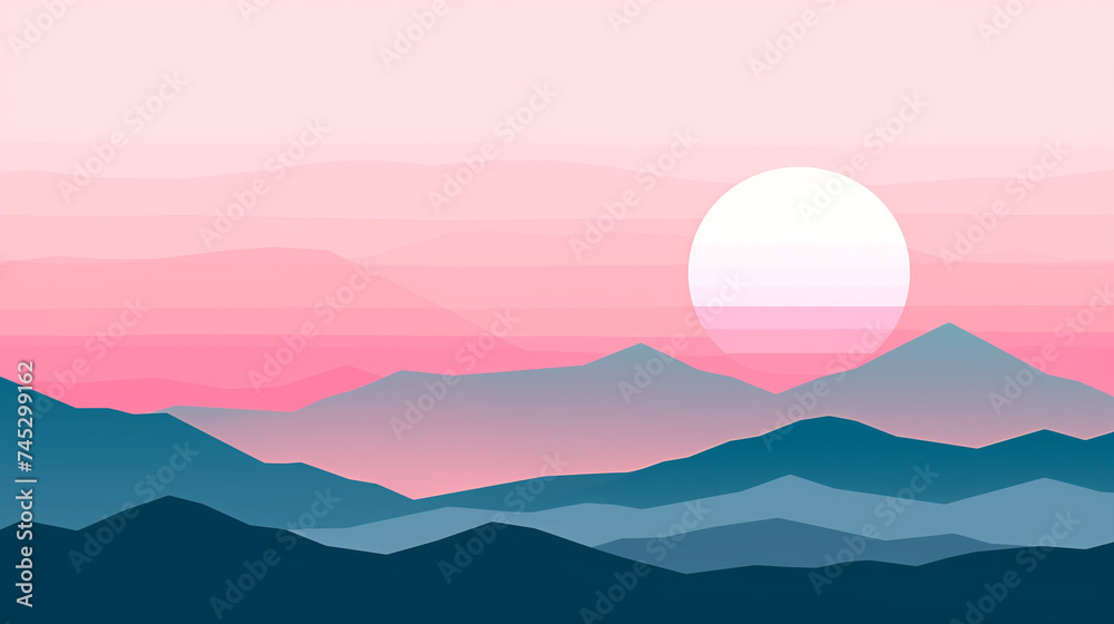 Serene Mountain Landscape at Sunrise with Pastel Sky