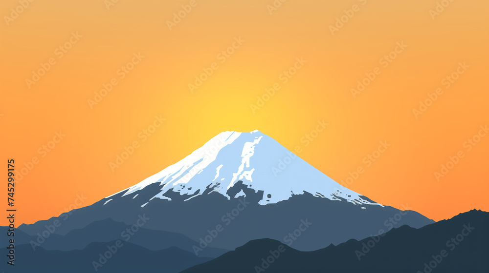 Majestic Snow-Capped Mountain at Sunset with Warm Sky