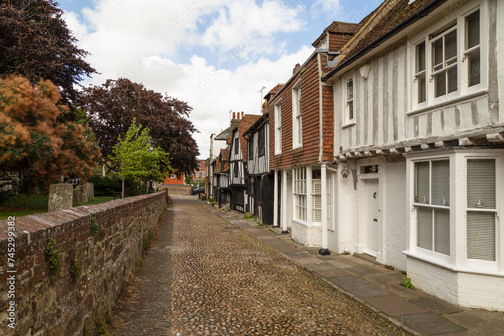 Narrow street in the medieval village of Rye, England.