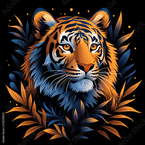 tiger and leaves illustration apparel design