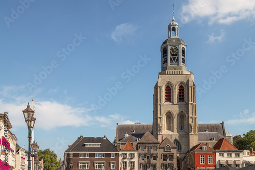 Cityscape with the Sint-Gertrudiskerk (pepperbox) church in Bergen op Zoom in the Netherlands. photo