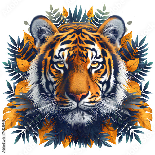 tiger and leaves illustration apparel design