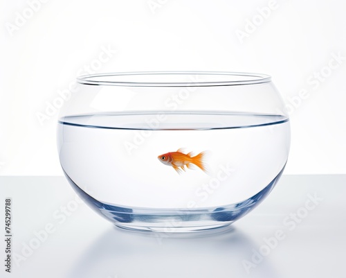 Isolated Empty Fish Bowl on White Square Background - Studio Shot of Aquarium with No People