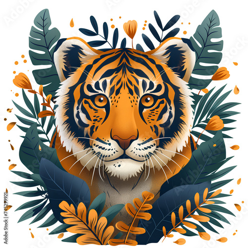 tiger and leaves illustration apparel design