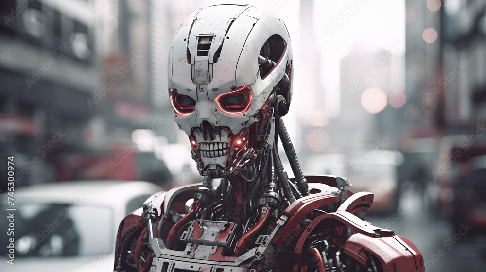a robot in the city with his eyes wide open a robot in the city with his eyes wide open