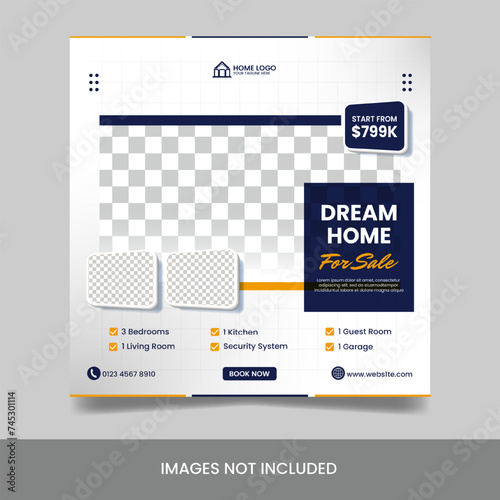 Vector real estate square social media post house promotion banner template