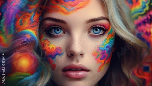 portrait of a woman with colorful abstract makeup © Resonant Visions