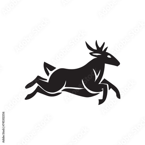Graphic black silhouettes of wild deers     male  female and roe deer