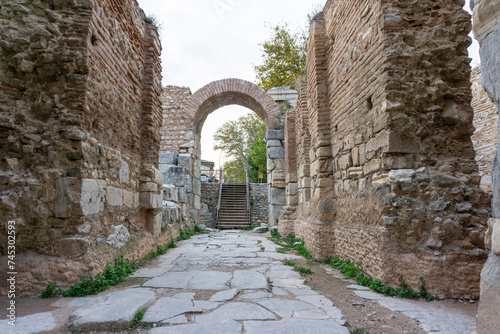 ancient Iznik Castle. Lefke Gate. Historical stone walls and doors of Iznik, Bursa.