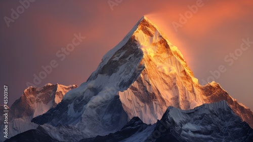 Remote mountain peak and sky at dawn