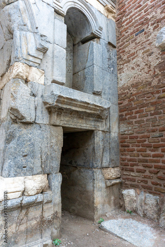ancient Iznik Castle. Lefke Gate. Historical stone walls and doors of Iznik, Bursa.