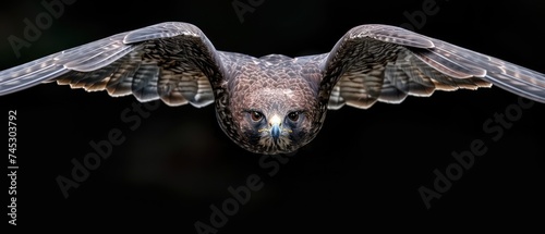 a close up of a bird of prey flying in the air with it s wings spread out and it s eyes wide open.