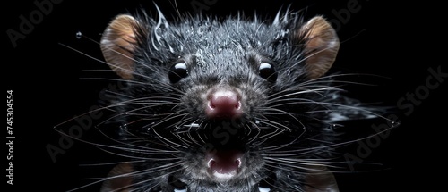 a close up of a rat's face with it's mouth open and it's tongue out.
