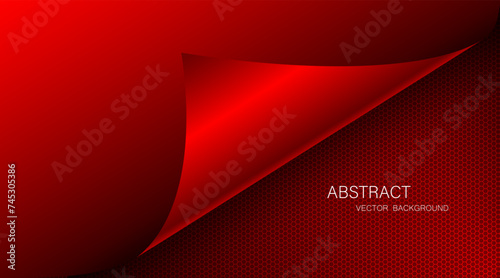 Folded red paper corner with abstract red steel mesh background with free space for design.
