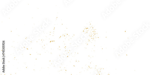 Abstract doted and confetti golden glitter and dust particles splatter on transparent background. Dust golden grunge background. Vector illustration.