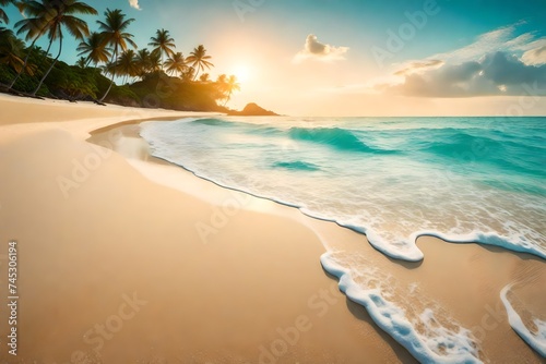 Closeup sea sand beach. Panoramic beach landscape. Inspire tropical beach seascape horizon.