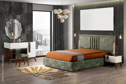 Fototapeta Naklejka Na Ścianę i Meble -  3d rendering modern bedroom interior and decoration