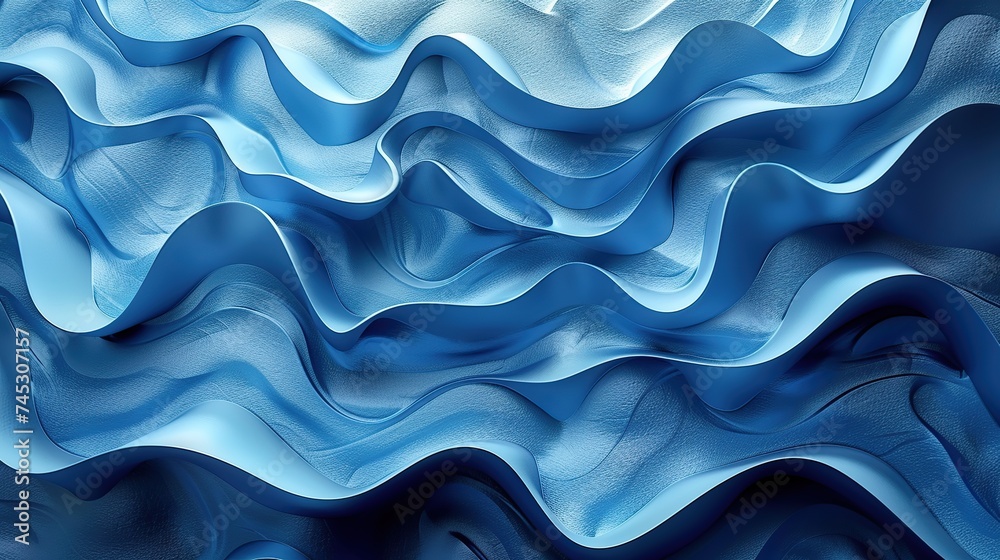 Obraz premium Three-dimensional rendering of a blue wavy pattern