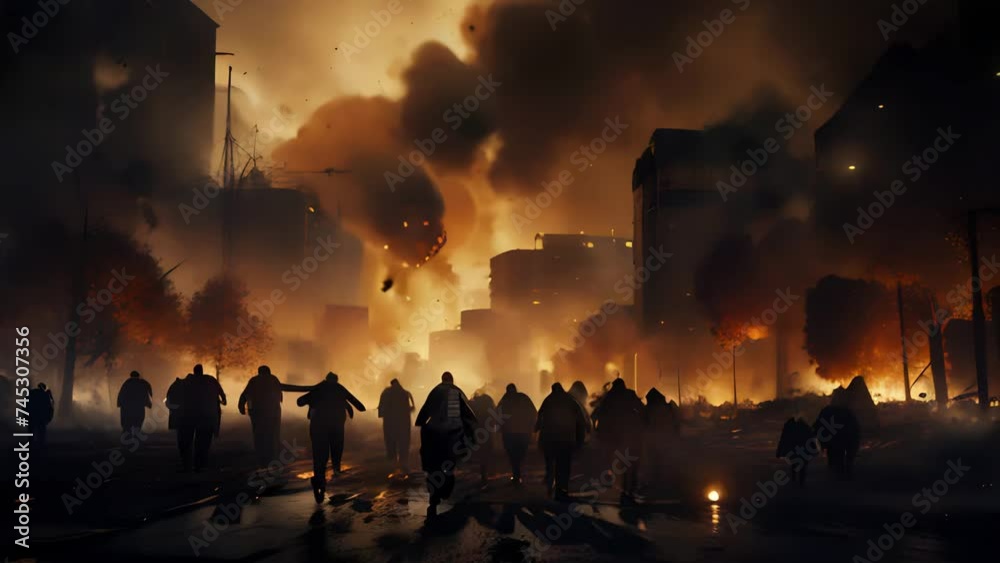 People running from fires in the city