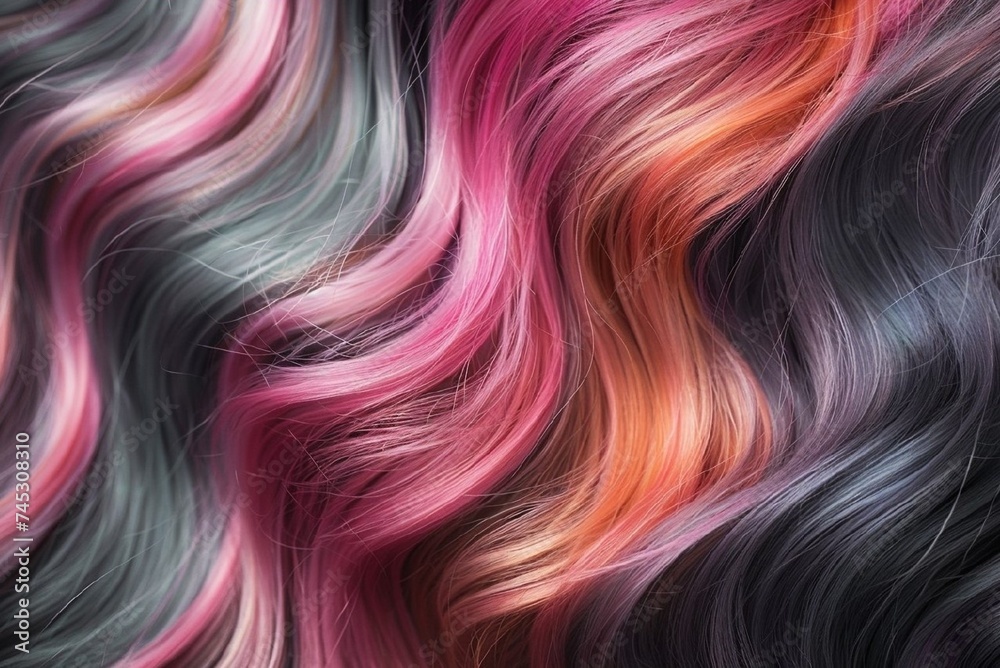 Luxurious hair dyed using fashionable highlighting technology. Dyeing individual strands. Hair care concept Luxurious hair dyed using fashionable highlighting technology. Dyeing individual strands. Hair care concept