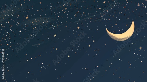 Celestial Anime Night Sky with Crescent Moon and Stars