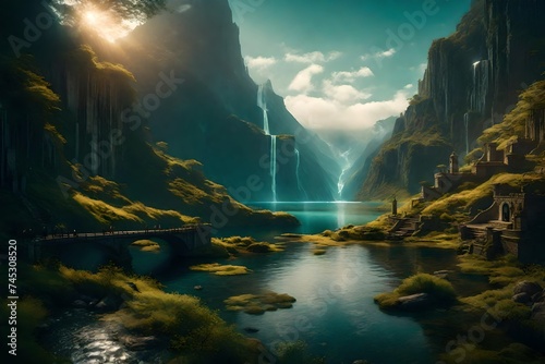 Beautiful fantasy landscape Fantasy landscape with sandy glaciers and purple crystal. Concept art. fantasy