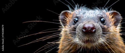 a close up of a rodent's face with very long whiskers on it's nose.