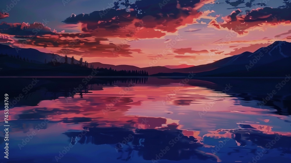 Serene Lake Sunset Anime Wallpaper - Macro Lens