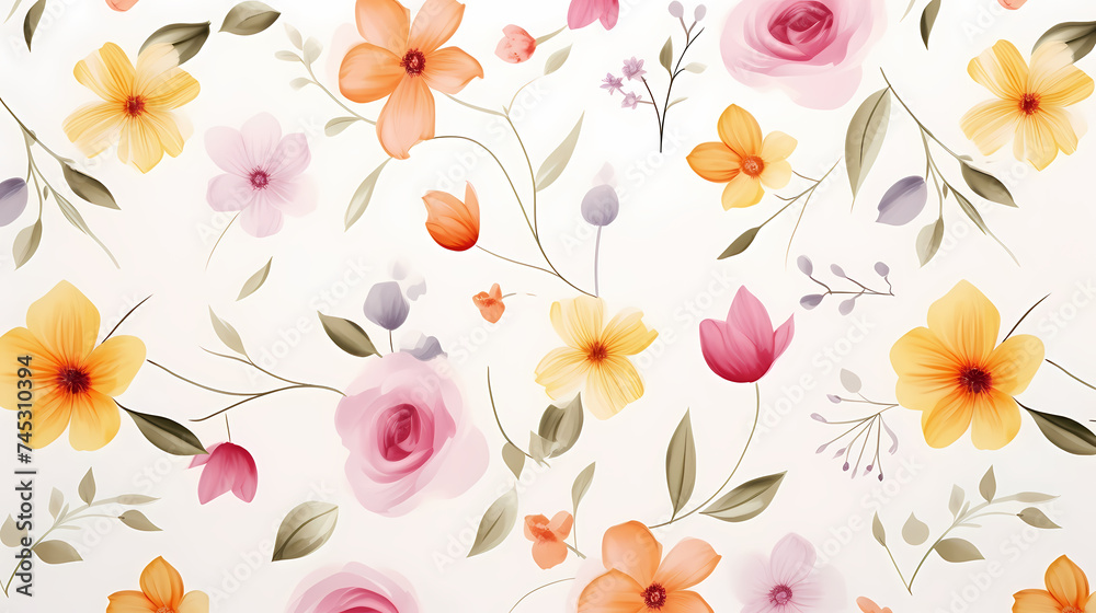 Watercolor seamless pattern with spring flowers Watercolor seamless pattern with spring flowers