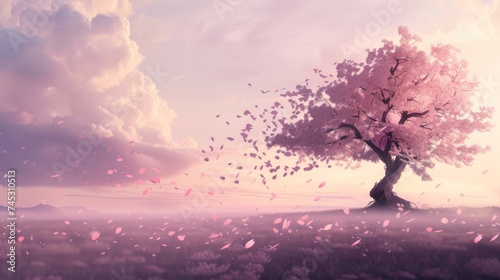 Minimalist Anime Sakura Tree Background