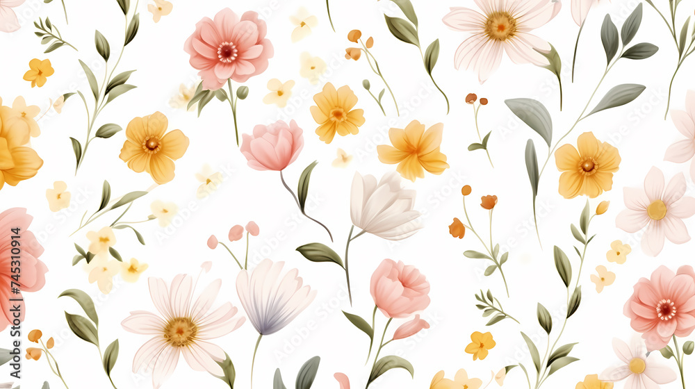 Watercolor seamless pattern with spring flowers Watercolor seamless pattern with spring flowers