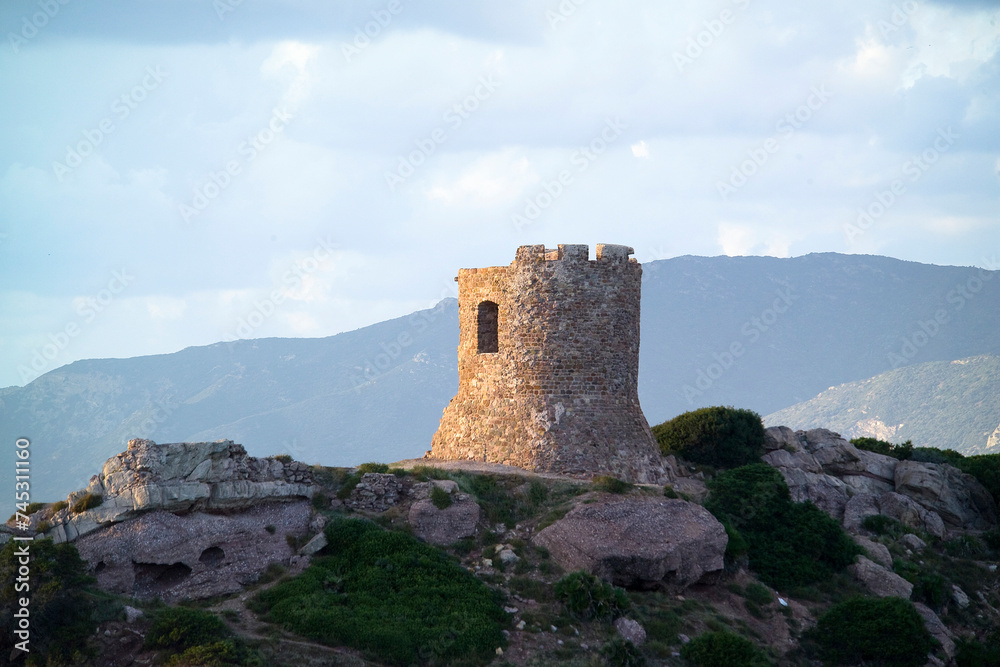 Porticciolo Tower at sunset. Alghero, SS, Sardinia, Italy