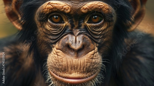 stunning closeup shot capturing the intricate details of a chimpanzee face © CinimaticWorks