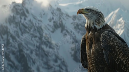 breathtaking sight of a bald eagle resting on the mountain peak, a symbol of nature's majesty