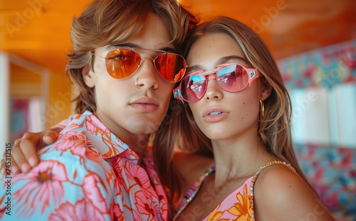 a couple posing together with sunglasses