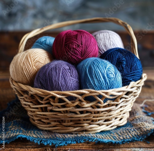 a basket of woolen yarn made of different kinds of yarns