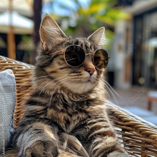 A cat in sunglasses preparing for the upcoming summer season