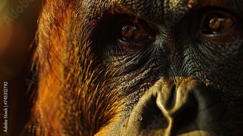 enchanting orangutan closeup  adorable primate portrait in the wild  a charming scene in the lush forest habitat